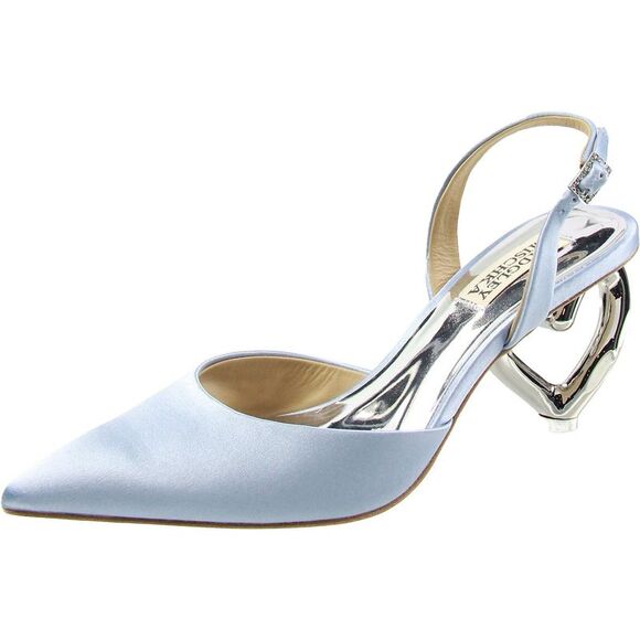 Badgley Mischka Womens Lucille Blue Buckle Satin Pumps Imperfections - Picture 1 of 3